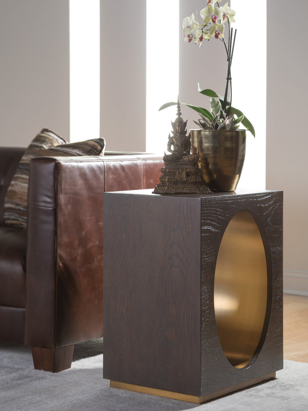Lexington Artistica Home Verbatim Vintage Modern End Table In Wire-brushed White Oak With Antiqued Brass Accents Dark Brown Wood 2170-955