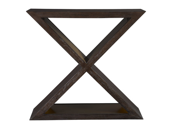 Lexington Artistica Home Verbatim X Console Table - Vintage Modern White Oak Design With Antiqued Brass Accents And Plinth Base Dark Brown Wood 2170-966