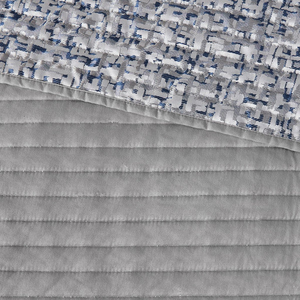 English Elm 6 Piece Rhapsody Reversible Jacquard Quilt Set Navy & Grey Full/Queen with 3 Decorative Pillows, Machine Washable B03597589