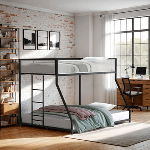 English Elm Contemporary Twin-Over-Full Metal Bunk Bed with Attached Ladder, Durable Industrial Frame, Guest-Ready Design Matte Black,Matte White 81 L x 15 W x 7 H B2741P391250