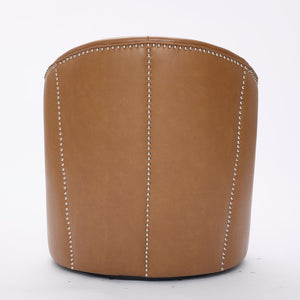 English Elm Light Brown Top-Grain Leather Swivel Accent Chair with 360° Smooth Spin, Rivet Detail, Sturdy 150kg Base W570P386949