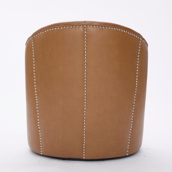English Elm Light Brown Top-Grain Leather Swivel Accent Chair with 360° Smooth Spin, Rivet Detail, Sturdy 150kg Base W570P386949