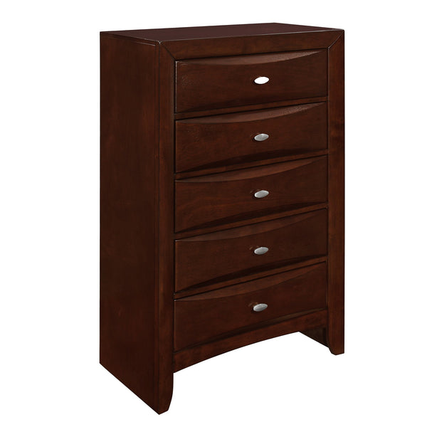English Elm LUCILLE Spacious Chest of Drawers with Chambered Fronts and Solid Wood Construction, Sleek Tone Finish Walnut Brown 33.5 L x 18.94 W x 51.06 H B201P294794