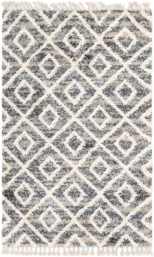 Unique Loom Hygge Shag Diamond Machine Made Geometric Rug Gray, Beige/Ivory 5' 1" x 8' 0"