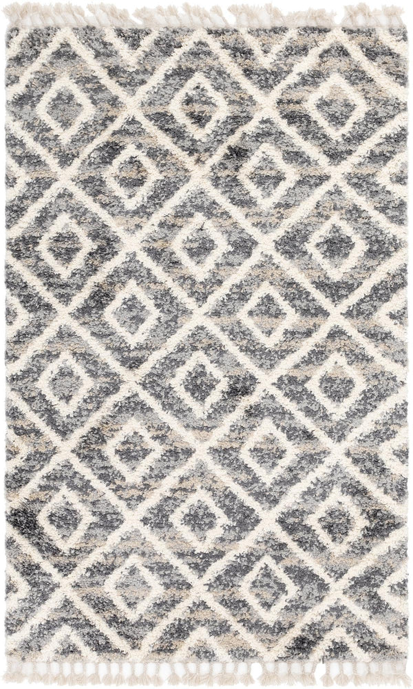 Unique Loom Hygge Shag Diamond Machine Made Geometric Rug Gray, Beige/Ivory 5' 1" x 8' 0"