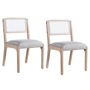 English Elm Wood Dining Chairs Set Of 2, Chic Modern Farmhouse Seating With Sturdy Frame & Soft Beige Linen Upholstery N842P300886A-GIGA