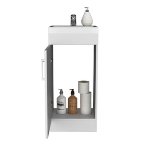 English Elm Madrid 16" Bathroom Vanity Single Door White with Resin Sink, Metal Handle, Space-Saving Cabinet and Shelf B200S00392