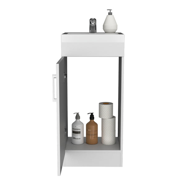 English Elm Madrid 16" Bathroom Vanity Single Door White with Resin Sink, Metal Handle, Space-Saving Cabinet and Shelf B200S00392