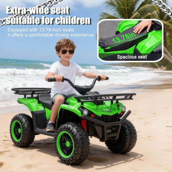 English Elm 24v Dual Motor Kids Atv Ride on with Led Lights Bluetooth Storage Racks Off Road Green W1578P390451