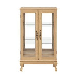English Elm 2 Doors Curio Cabinet With Lighted Display & Mirrored Back, Adjustable Shelves - Oak Elegance For Home W2275P178895