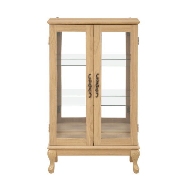 English Elm 2 Doors Curio Cabinet With Lighted Display & Mirrored Back, Adjustable Shelves - Oak Elegance For Home W2275P178895