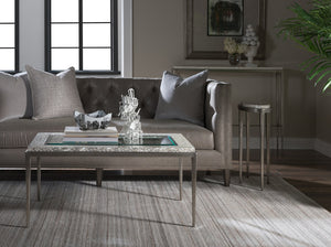 Lexington Artistica Home Brilliante Spot Table - Exquisite Hand-hammered Silver Foil Design With Iridescent Troca Shell Inlay Silver Foil Wood 2173-951