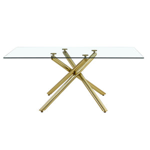 English Elm Table Modern Luxurious 6-Piece Dining Set With Transparent Glass Top, Gold Accents & White Chairs W1151S02587-GIGA