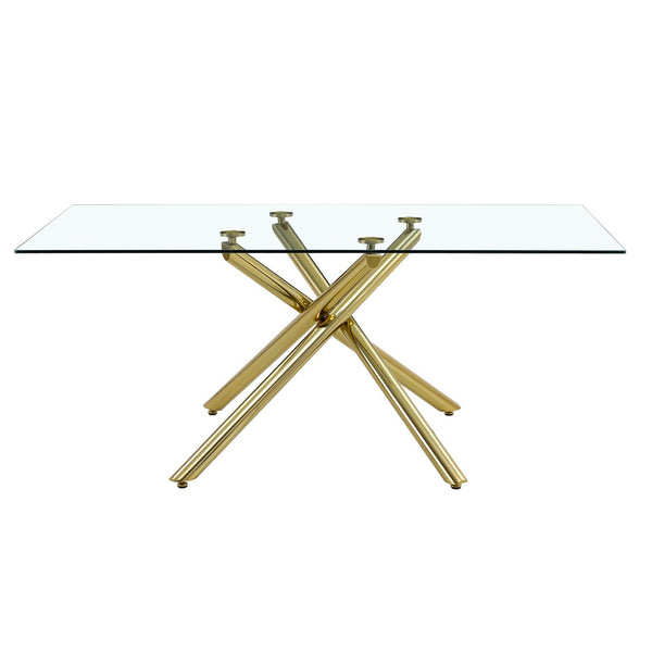 English Elm Table Modern Luxurious 6-Piece Dining Set With Transparent Glass Top, Gold Accents & White Chairs W1151S02587-GIGA