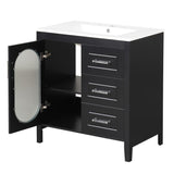 English Elm 30" Bathroom Vanity With Sink, Bathroom Vanity Cabinet With Two Drawers and Door, Adjustable Shelf, Solid Wood and Mdf, Black