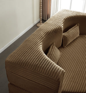 English Elm Modern Full Size Folding Sofa Bed with Plush Corduroy, 2 Pillows, 15" Foam Mattress, No Assembly Required Camel W1885P347081