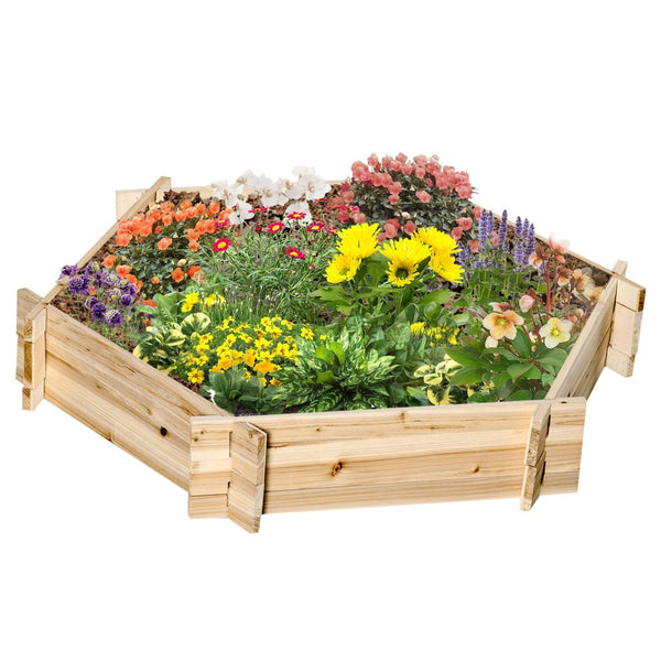 English Elm Outsunny Hexagon Wooden Raised Garden Bed – Tool-Free Assembly, Natural Fir Planter For Herbs & Veggies W2225P174419-GIGA