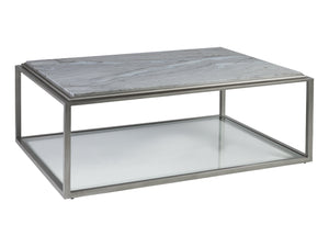 Lexington Artistica Home Treville Stunning Blue Forest Marble Cocktail Table With Silver Leaf Base And Elegant Glass Shelf Silver Leaf Wood 2174-945