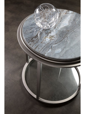 Lexington Artistica Home Treville Round End Table - Unique Blue Forest Marble Top With Elegant Silver Leaf Iron Base Design Silver Leaf Wood 2174-953