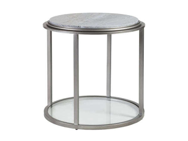 Lexington Artistica Home Treville Round End Table - Unique Blue Forest Marble Top With Elegant Silver Leaf Iron Base Design Silver Leaf Wood 2174-953