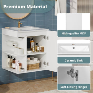 English Elm 20" Floating Bathroom Vanity with Ceramic Sink Soft Close Door and Open Side Shelf N710P332058K