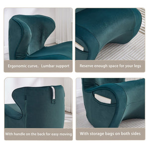 English Elm Ergonomic Floor Chair Velvet Upholstered Lumbar Support Seat for Reading Nook or Lounge Dark Green W1097P462005