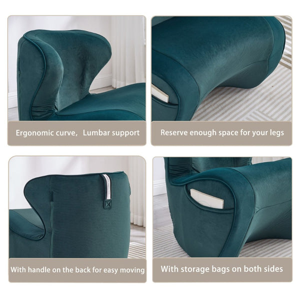 English Elm Ergonomic Floor Chair Velvet Upholstered Lumbar Support Seat for Reading Nook or Lounge Dark Green W1097P462005