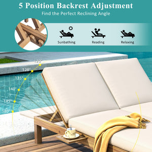English Elm Trexm Acacia Wood Double Chaise Lounge Outdoor with Folding Trays and Foam Cushions TM000015AAD