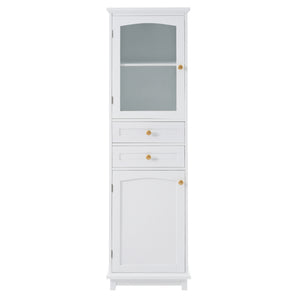 English Elm 63" Tall Bathroom Vanity Cabinet with Glass Doors, Two Drawers and Adjustable Shelves for Stylish Storage White N729P171305K