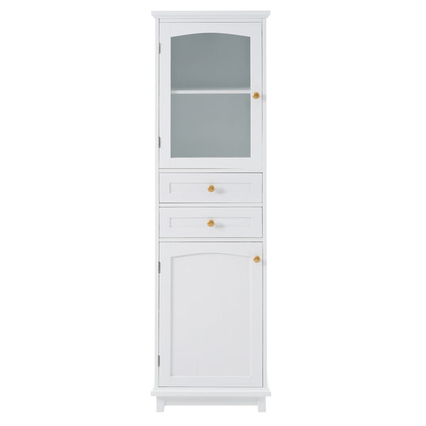 English Elm 63" Tall Bathroom Vanity Cabinet with Glass Doors, Two Drawers and Adjustable Shelves for Stylish Storage White N729P171305K