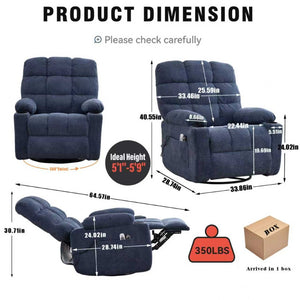 English Elm Heat Massage Rocker Swivel Recliner with Vibration Nodes Fabric Lounge Chair W5029P388740