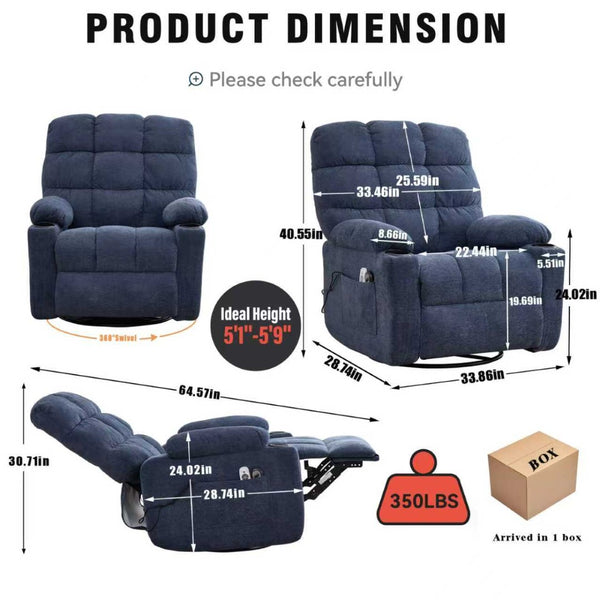 English Elm Heat Massage Rocker Swivel Recliner with Vibration Nodes Fabric Lounge Chair W5029P388740