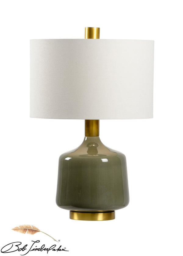 Wildwood Tremont Olive Ceramic Table Lamp With Antique Brass Base, Off-White Linen Shade, 25"H Elegance 21759