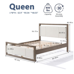 English Elm Christopher Knight Home® - Queen Platform Bed with Ivory Boucle Headboard, Light Grey Wood Frame, Solid Slats & Underbed Storage N758D800809D