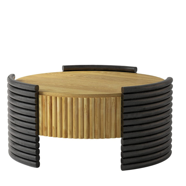 English Elm 31.50" Round Flip-top Storage Coffee Table Fluted Mdf Base for Modern Living Rooms Wood W757P383553