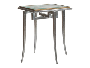 Lexington Artistica Home Huxley Rectangular Spot Table - Stunning Iron & Antiqued Brass Design With Tempered Glass Top Natural Iron Wood 2176-951c