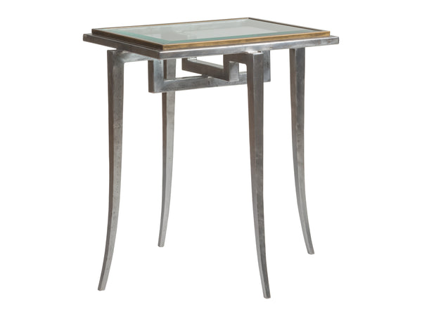 Lexington Artistica Home Huxley Rectangular Spot Table - Stunning Iron & Antiqued Brass Design With Tempered Glass Top Natural Iron Wood 2176-951c