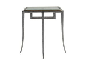 Lexington Artistica Home Huxley Rectangular Spot Table - Stunning Iron & Antiqued Brass Design With Tempered Glass Top Natural Iron Wood 2176-951c