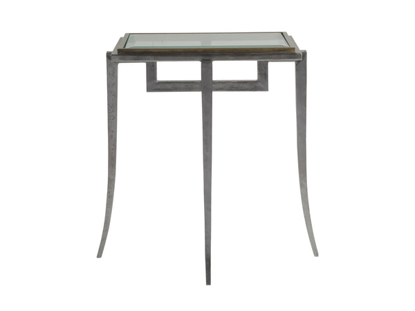 Lexington Artistica Home Huxley Rectangular Spot Table - Stunning Iron & Antiqued Brass Design With Tempered Glass Top Natural Iron Wood 2176-951c
