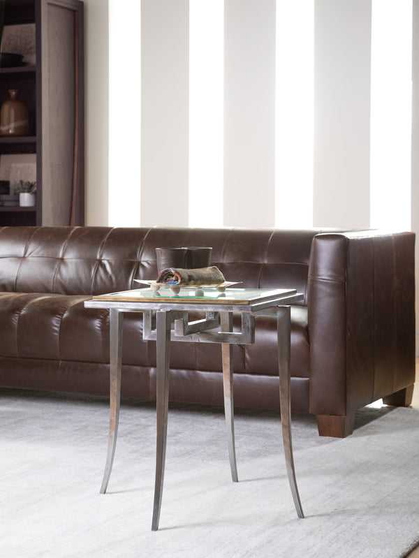 Lexington Artistica Home Huxley Rectangular Spot Table - Stunning Iron & Antiqued Brass Design With Tempered Glass Top Natural Iron Wood 2176-951c