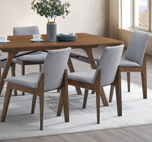 English Elm Casual Walnut 7pc Dining Set with Padded Gray Upholstered Chairs, Rectangular Table, Easy Assembly B2741S00227