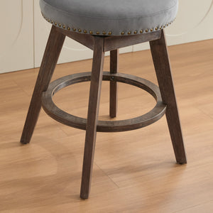 English Elm 26" Plush Velvet Swivel Counter Stools Set of 2 with Tufted Back, High-Res Foam & Sturdy Wood Legs Gray W1143P362519