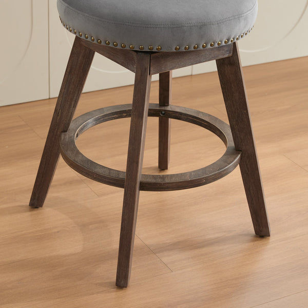 English Elm 26" Plush Velvet Swivel Counter Stools Set of 2 with Tufted Back, High-Res Foam & Sturdy Wood Legs Gray W1143P362519