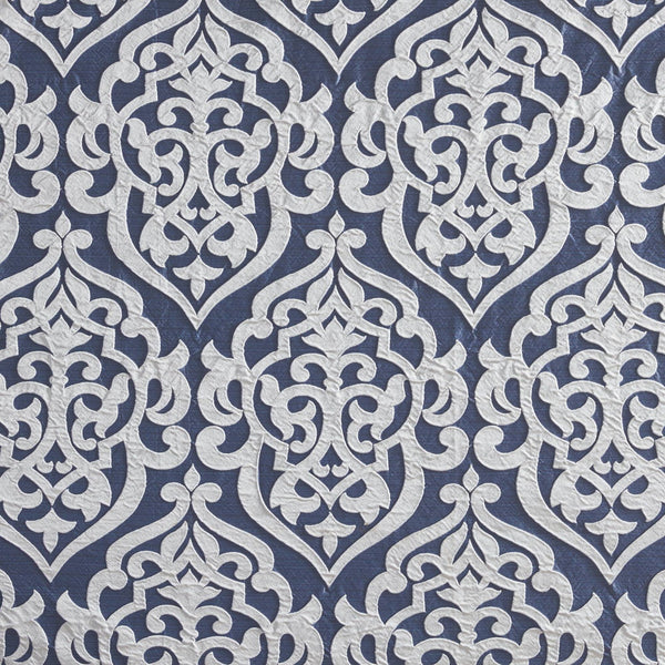 JLA Home Madison Park - Jacquard Silver Medallion Shower Curtain — Textured Damask Weave, 72x72 Durable Machine-Washable Navy/Silver MP70-6876