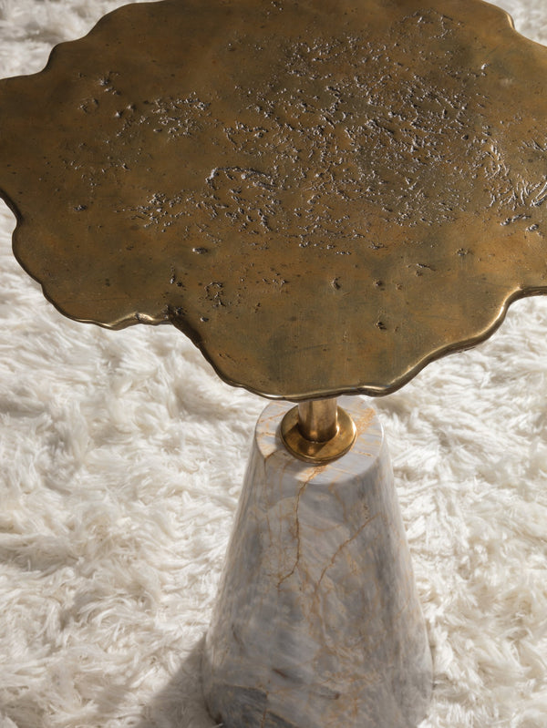 Lexington Artistica Home Moriarty Round Spot Table - Stunning Bronze-cast Design With Century Marble Base For Unique Elegance Zinc Wood 2177-950