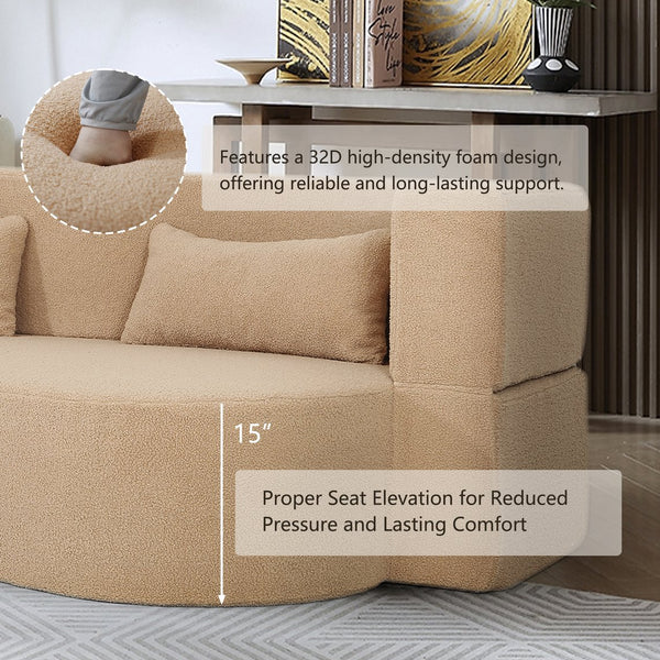 English Elm 2-in-1 Convertible Sofa Bed - Full Size Folding Loveseat with Plush Teddy Fabric, No Assembly Needed Apricot W3163P322892