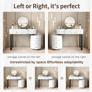 English Elm Modern Minimalist Vanity with Lighted Mirror Three Drawers and Cylindrical Side Cabinet W3767S00005