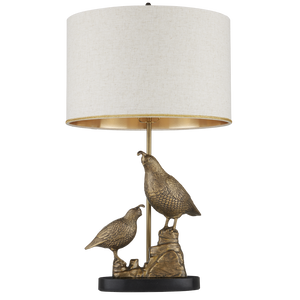 Codorniz Brass Table Lamp - Elegant Quail-Inspired Design with Natural Linen Shade & Black Marble Base