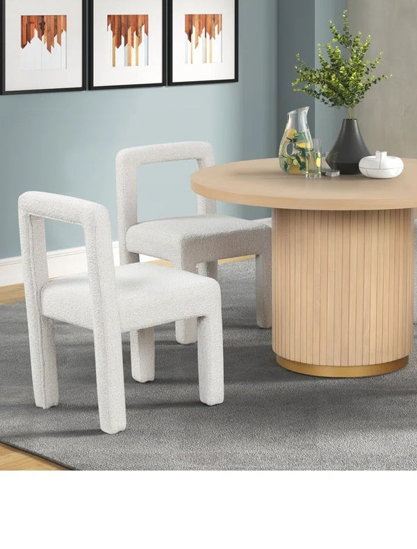 English Elm Modern Boucle Dining Chairs Set of 2 with Square Open Back, Foam-Padded Seats, Stylish Mid-Century Appeal White 33 L x 28 W x 21 H B011P352527