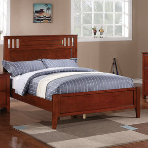 English Elm Simple Modern Full Size Bedframe with Carved Vertical Lines, Rubberwood MDF Construction, Elegant Design Cherry,Espresso 81 L x 8 W x 4 H B011S01987
